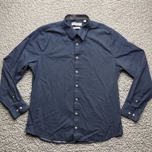 Nick Graham Button Up Shirt Mens XL 17.5/36-37 Long Sleeve Blue Polka Dot Flip